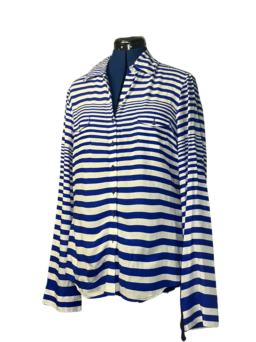 Velvet Heart — Striped Blouse | Nautical rayon, button-front ease · Sz M