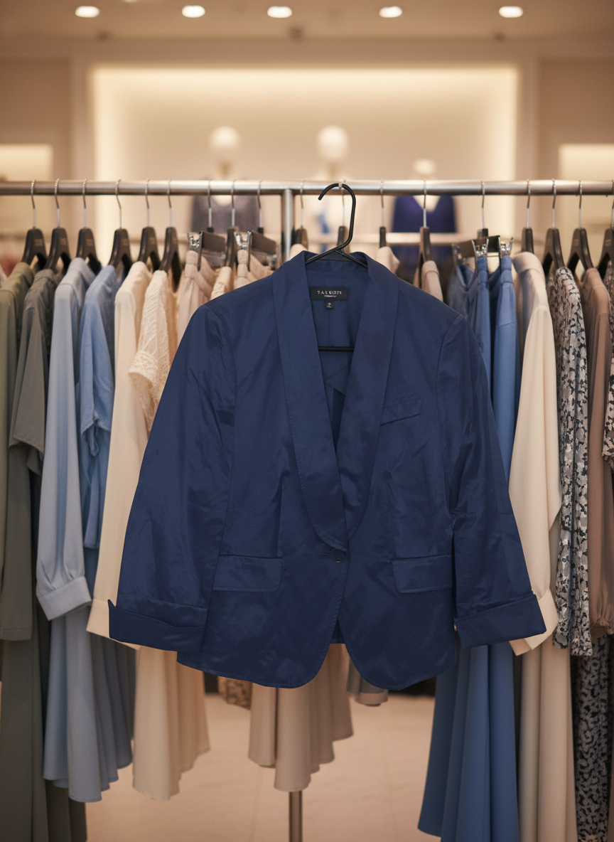 Talbots Navy Blue Blazer Size 10 - Shawl Collar 3/4 Sleeve Single Button