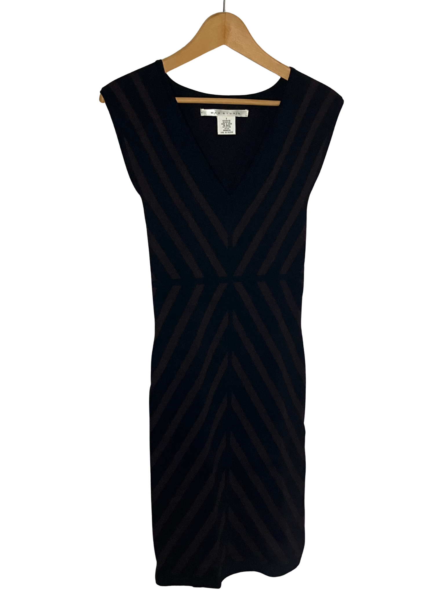 MAX STUDIO Black Burgundy Chevron Bodycon Dress Sleeveless V-Neck Size S