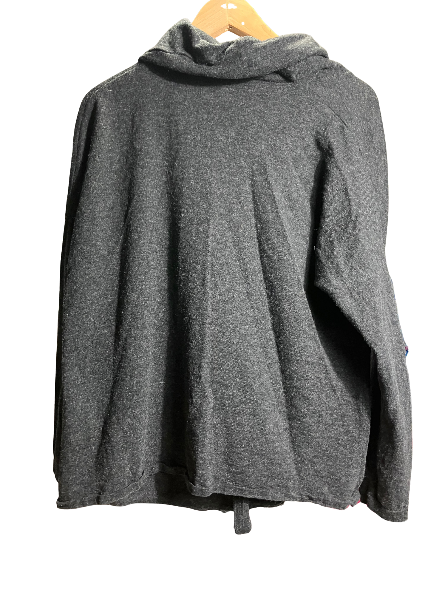 Asymmetrical Wrap Hoodie Gray Wool Blend Draped Collar UK 18 EU 46
