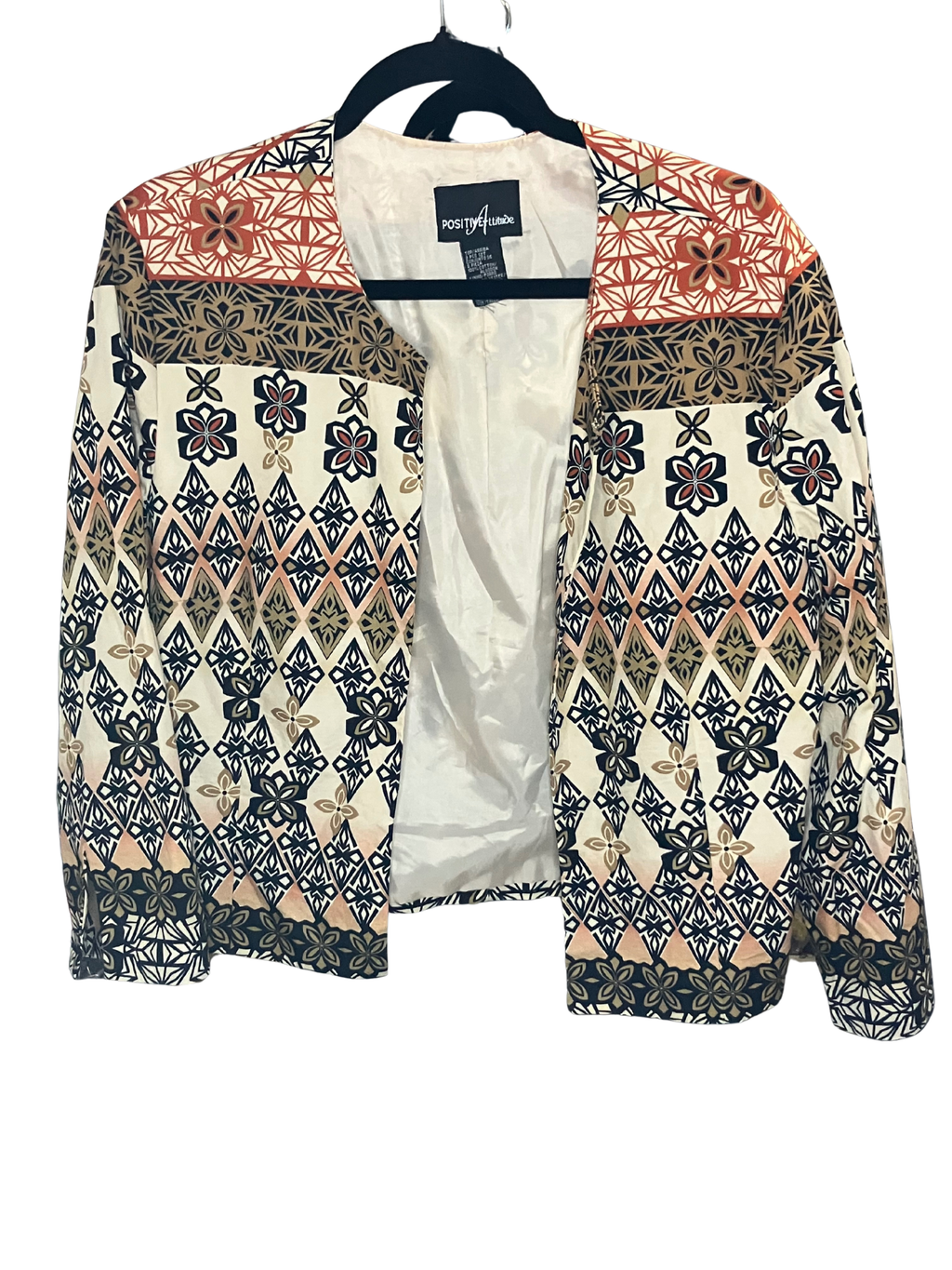 Positive Attitude Geometric Floral Print Jacket Women's L Lightweight Cotton