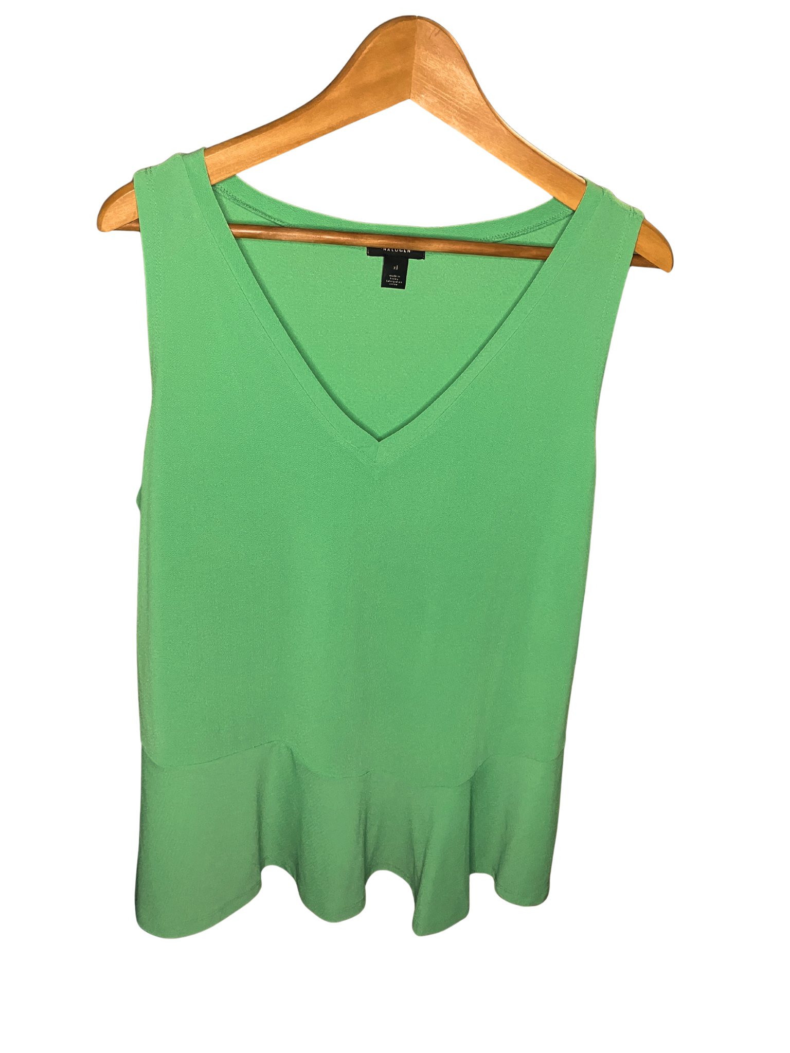 Halogen Peplum Top XL Kelly Green V-Neck Sleeveless Asymmetric NWT