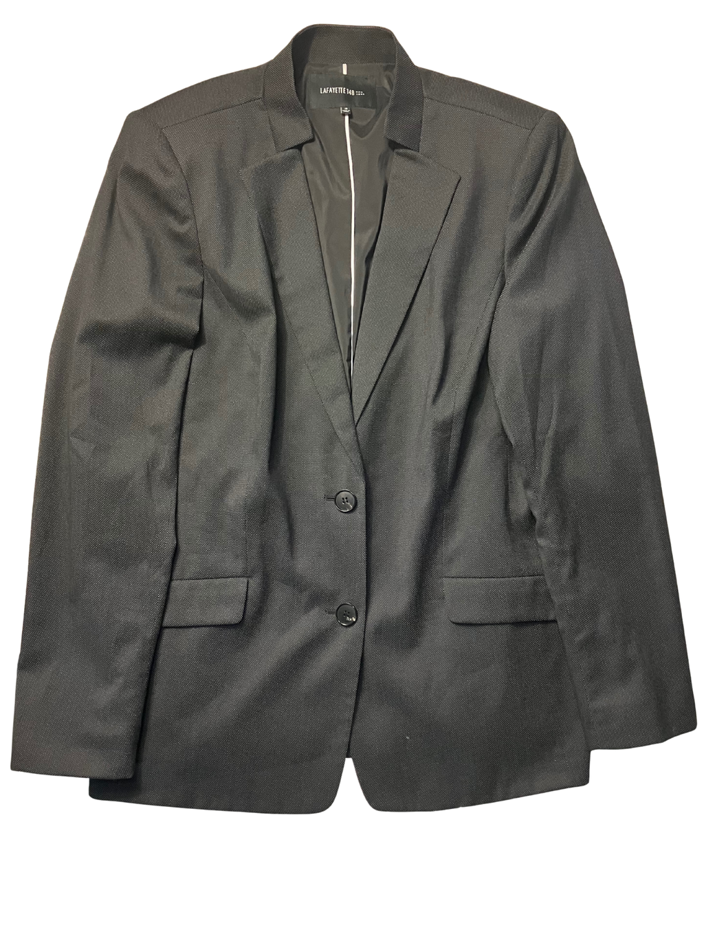 Lafayette 148 New York Black Wool Blazer Size 16 Tailored Two-Button Jacket