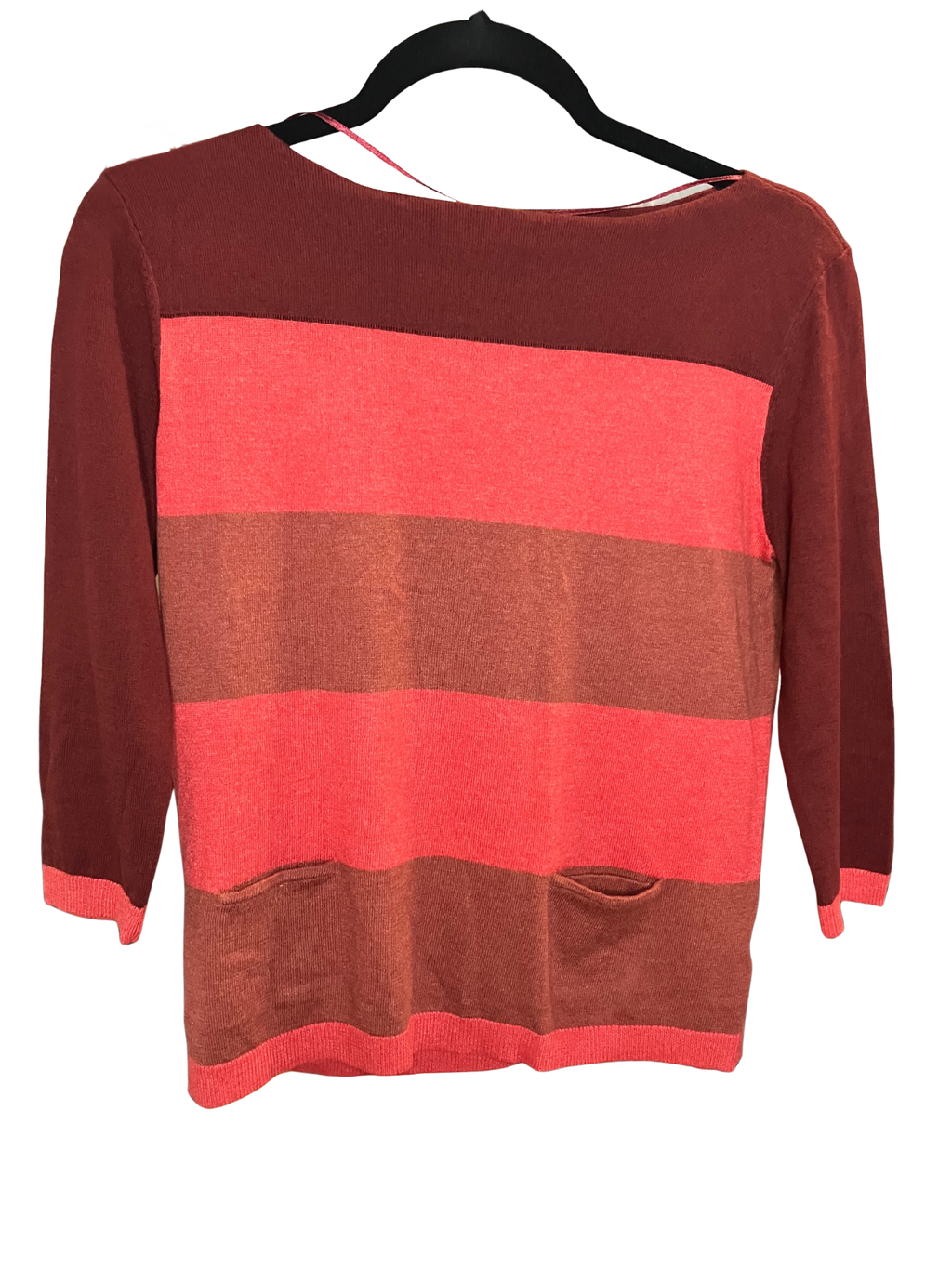 a.n.a Petite Striped Sweater Women's PS Terracotta Coral 3/4 Sleeve
