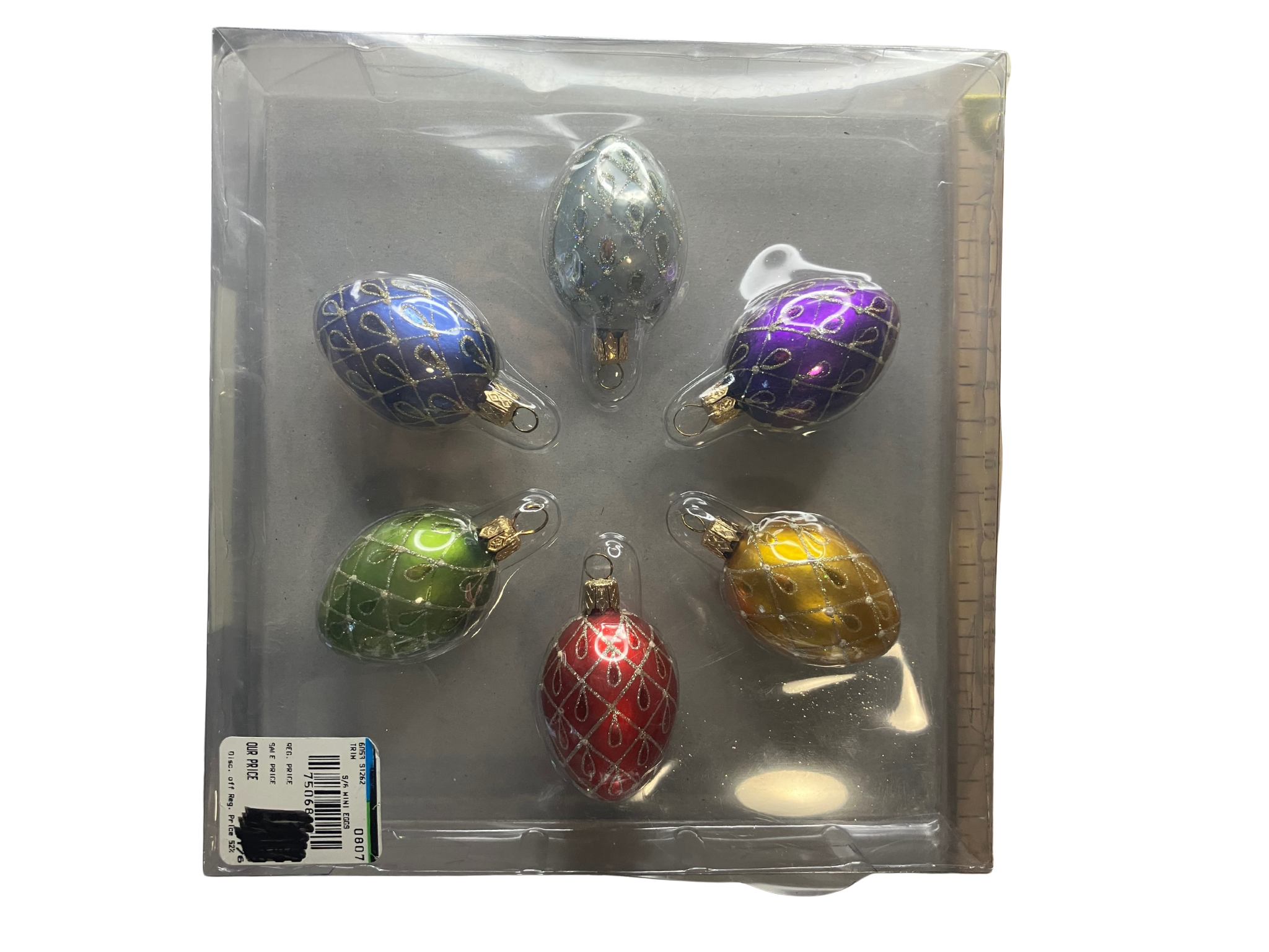 Hand Painted Polish Glass Egg Ornaments Set of 6 Multicolor European Vintage