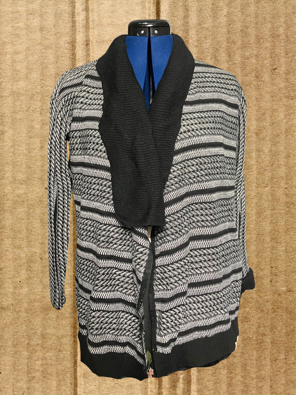 RXB — Cardigan | Black & white stripe, oversized shawl collar · Sz M