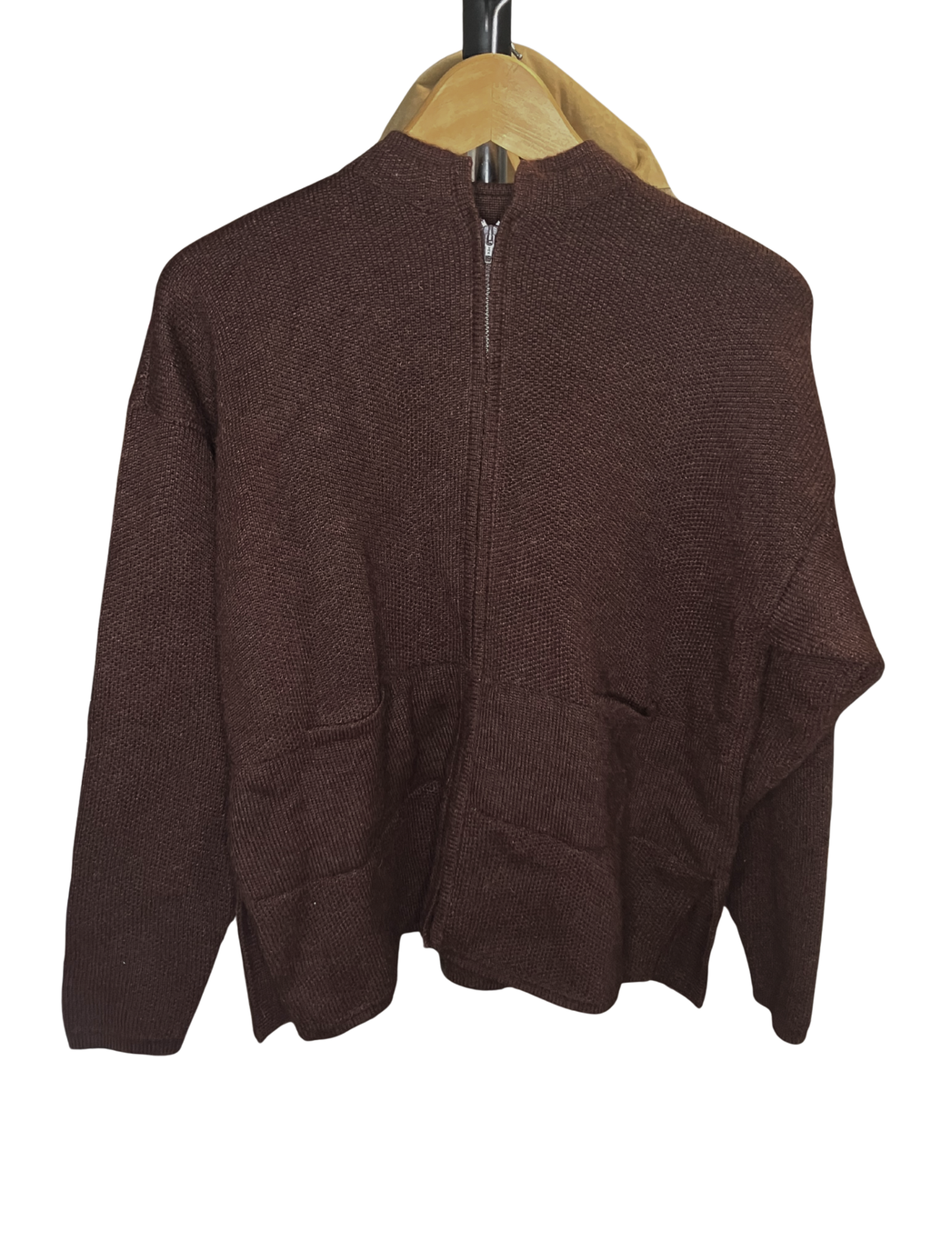 Peruvian Connection 100% Alpaca Knit Jacket Brown Geometric Size L