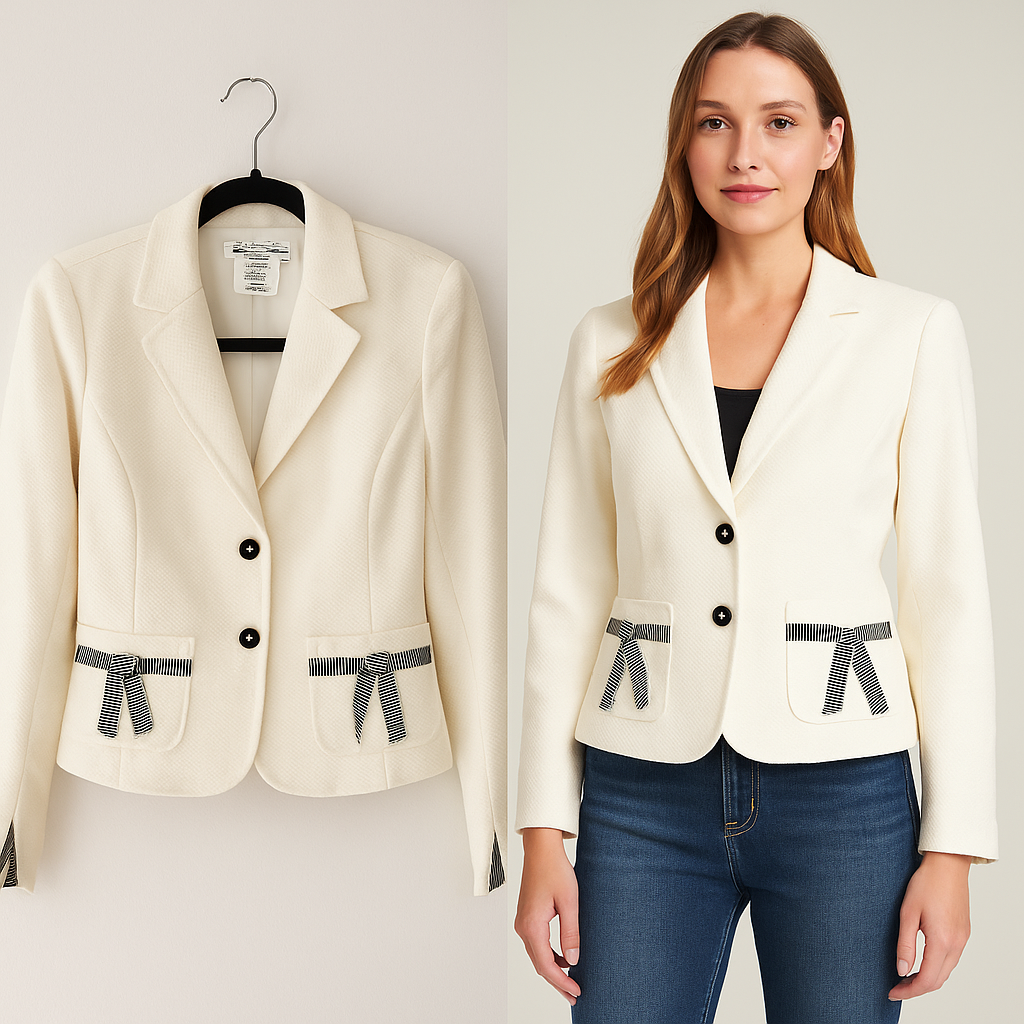 Roth LeCover Cream Blazer Size 12 - Striped Bow Detail California