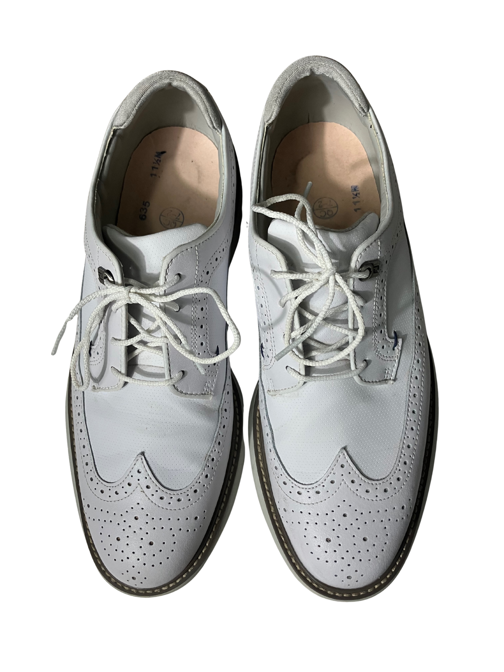 FootJoy White Leather Golf Shoes - Classic Wingtip Spikeless Size 11.5