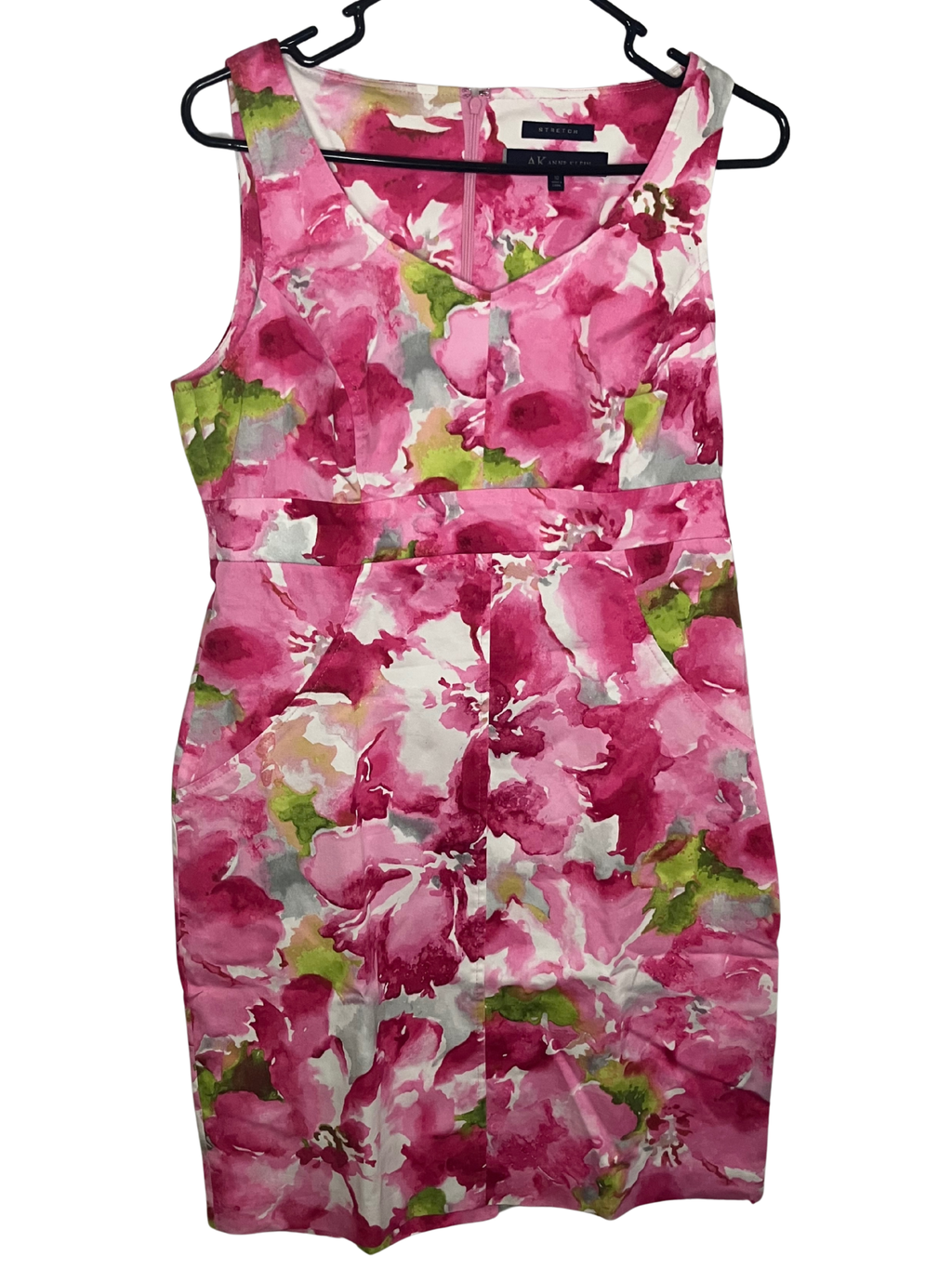 Anne Klein Watercolor Floral Sheath Dress Size 10 - Pink Cotton Stretch