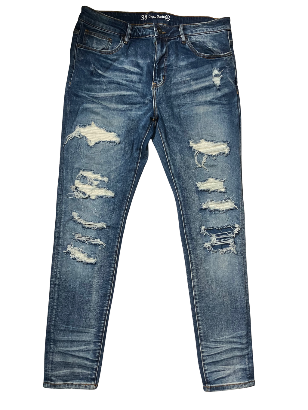 Crysp Denim Distressed Skinny Jeans Blue Wash Stretch Size 38