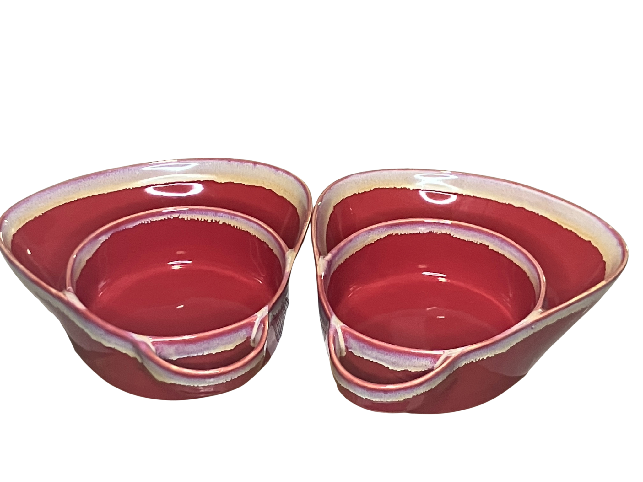The Lakeside Collection Stoneware Dual Compartment Soup & Side Bowl Set - Red
