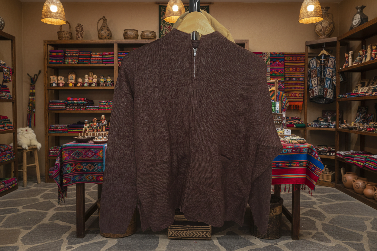 Peruvian Connection 100% Alpaca Knit Jacket Brown Geometric Size L