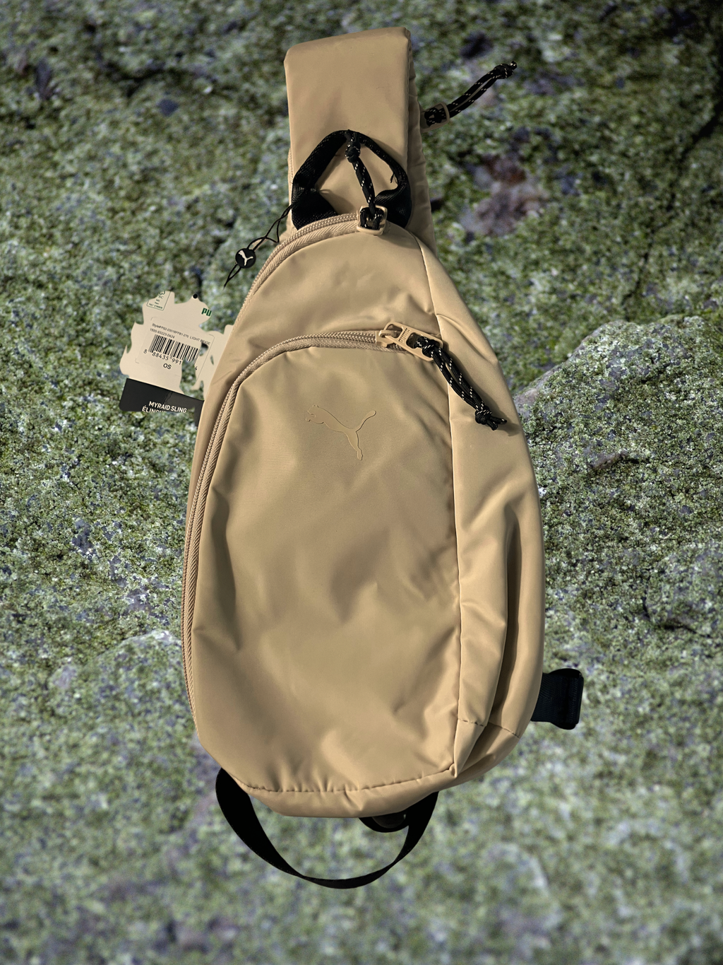 PUMA — Crossbody Sling Bag | Tonal embroidered leaping cat, sand beige · Sz OS