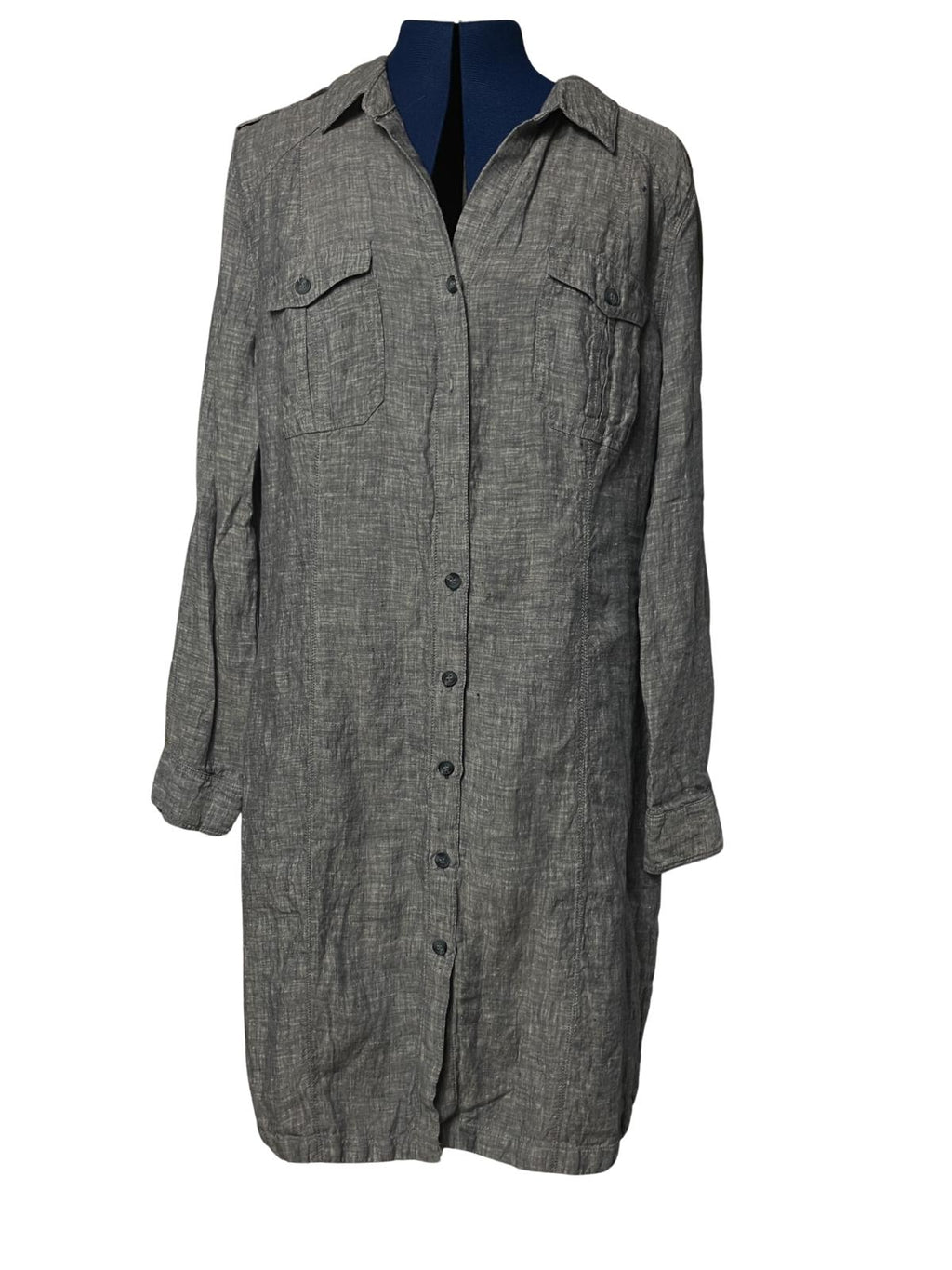 INC International Concepts — Shirtdress | Heather gray-blue linen, convertible sleeves · Sz 16