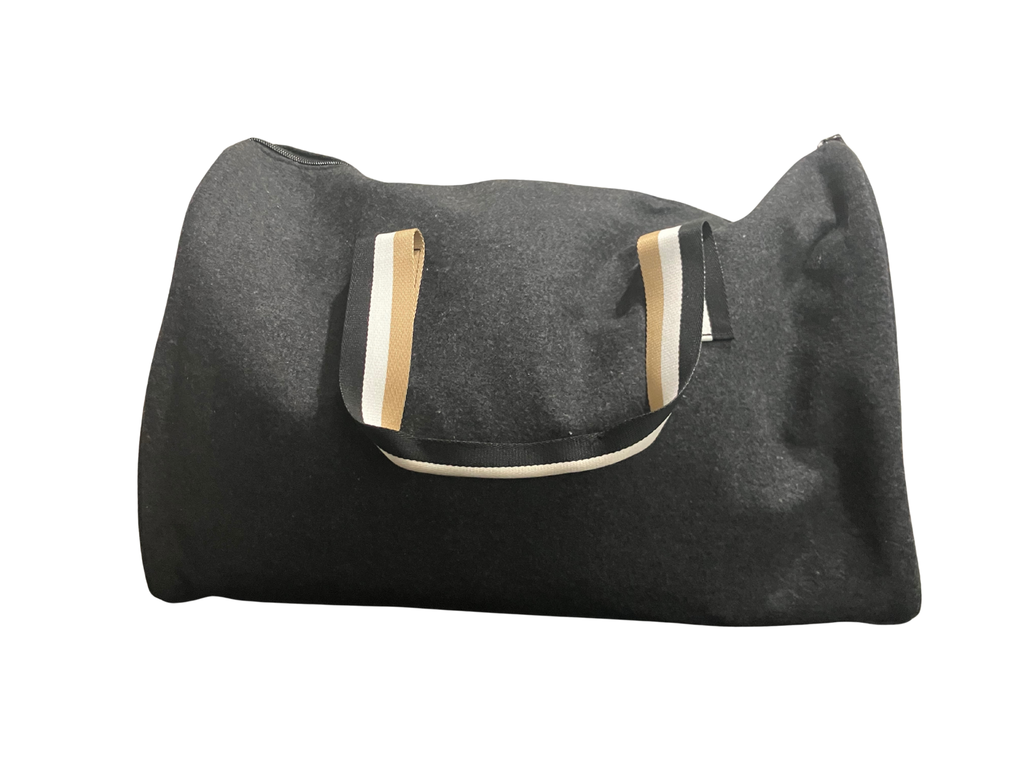 BOSS Parfums Gray Felt Duffel Bag with Striped Handles Travel Gym Bag