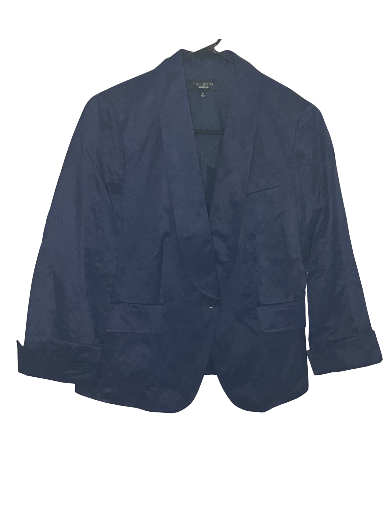 Talbots Navy Blue Blazer Size 10 - Shawl Collar 3/4 Sleeve Single Button