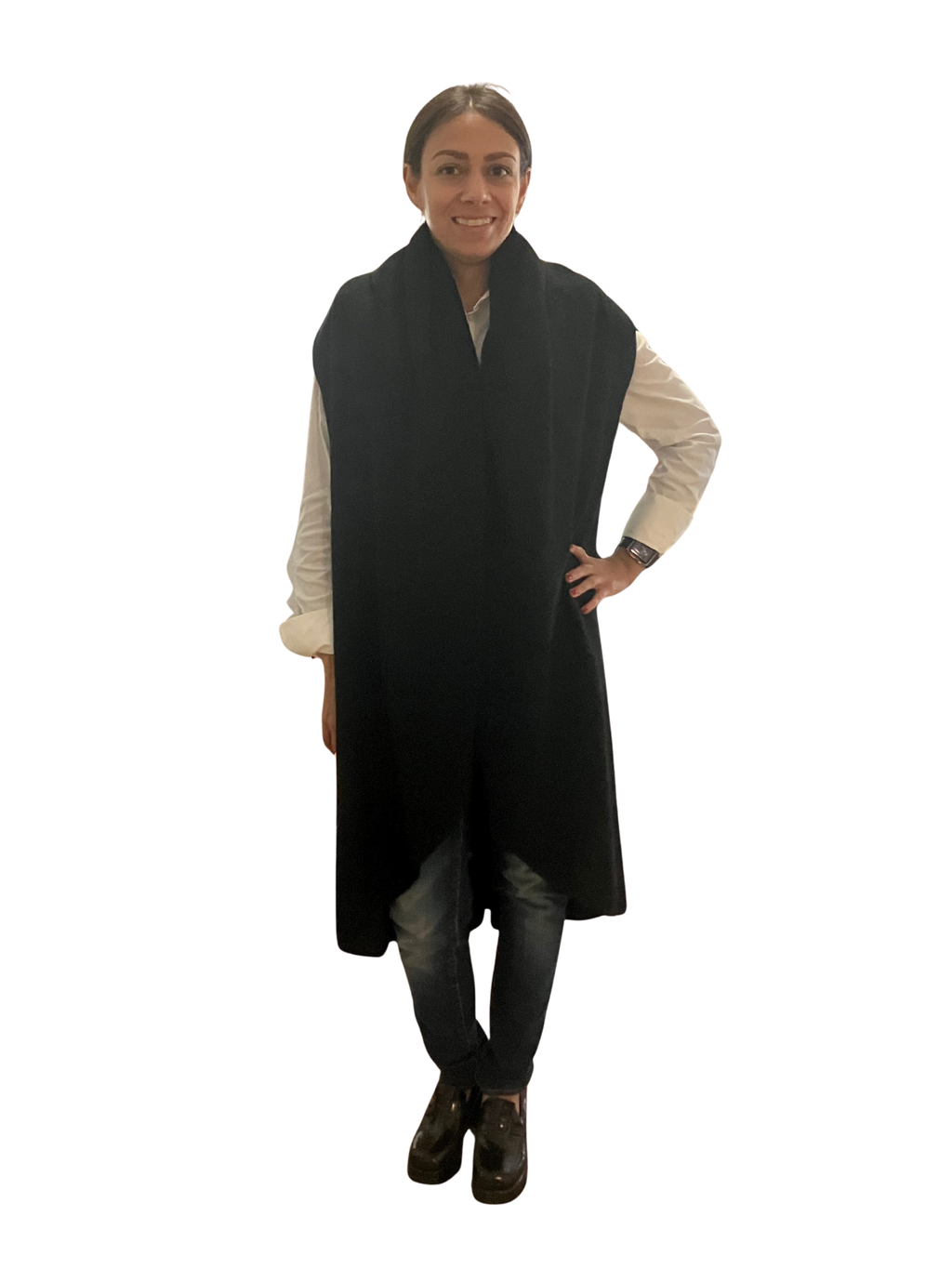 Peruvian Connection Long Black Alpaca Wrap Vest Sleeveless Coat XL Peru