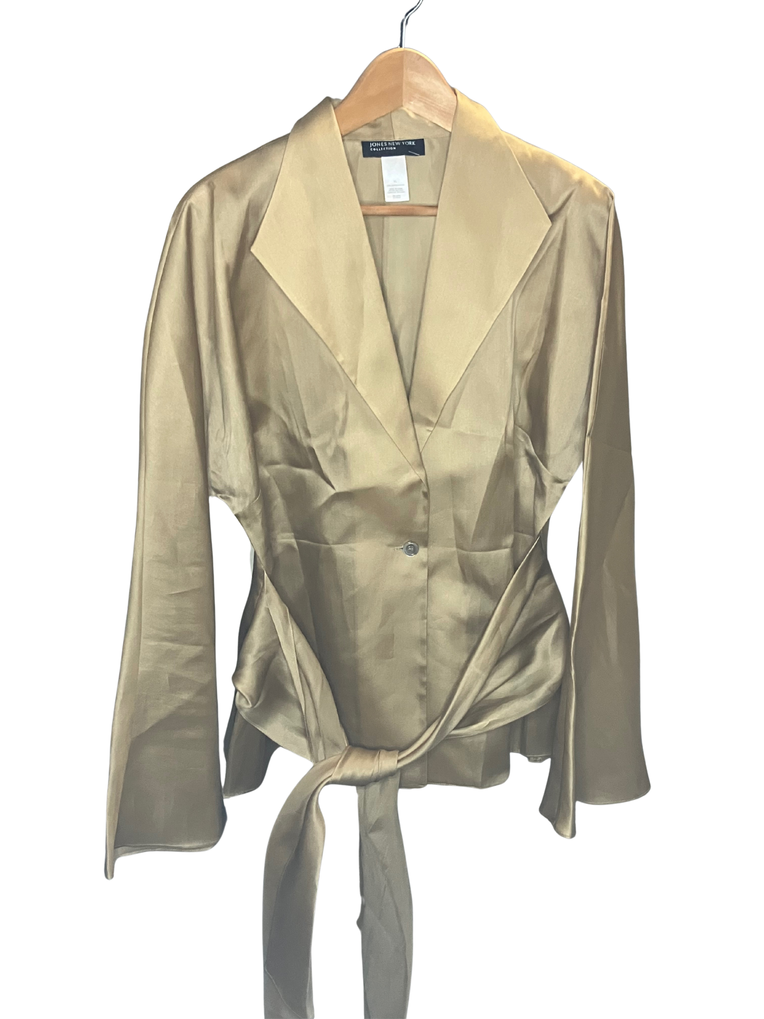 Jones New York Collection Silk Wrap Blazer Champagne Gold Size XL