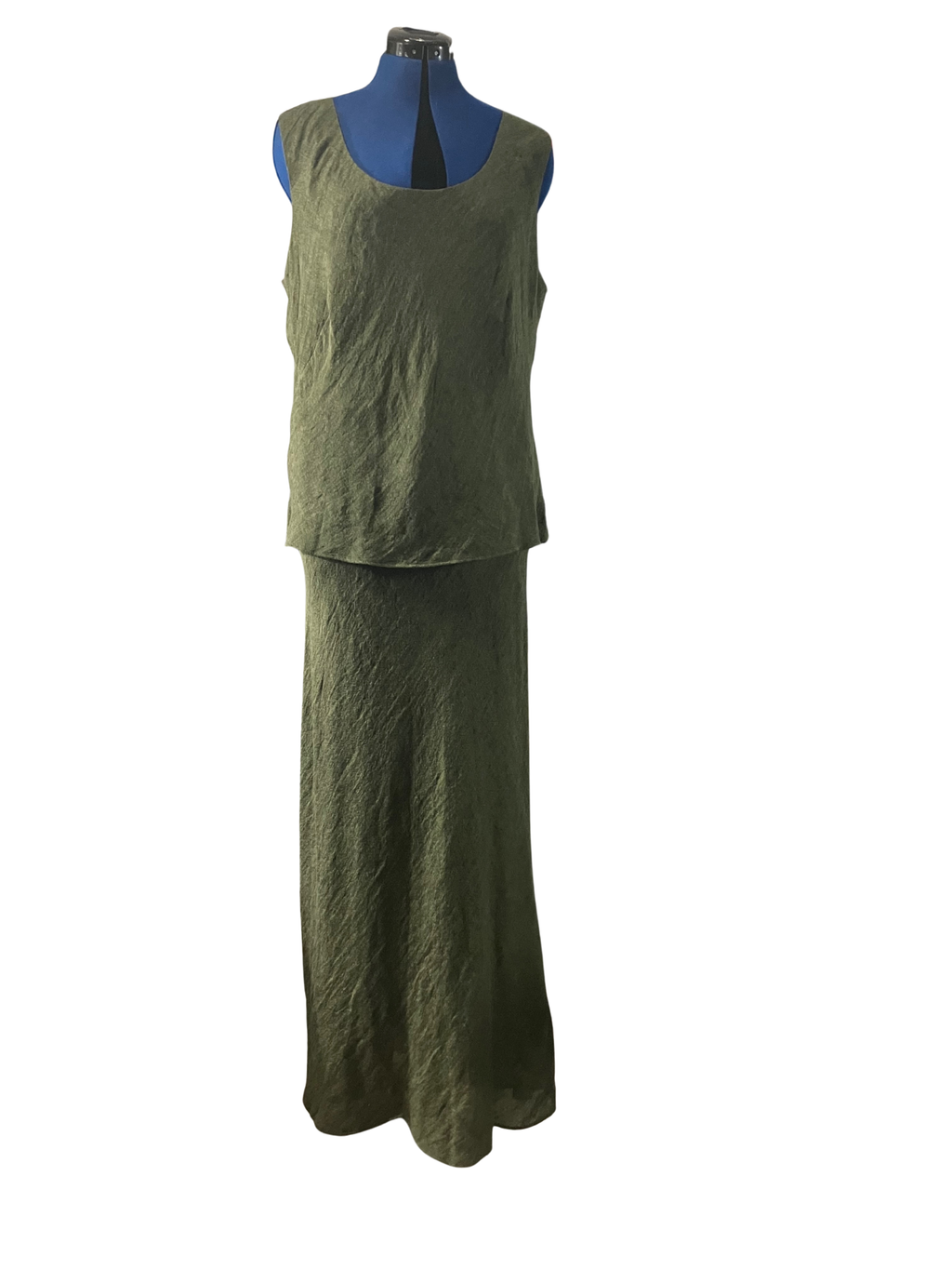 Lafayette 148 New York Olive Green Linen Maxi Dress Sleeveless Layered Size 16