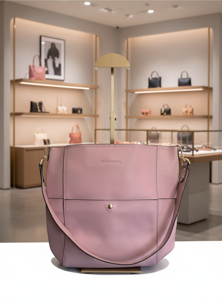 BOSTANTEN Pink Leather Shoulder Bag with Inner Pouch – Crossbody Handbag