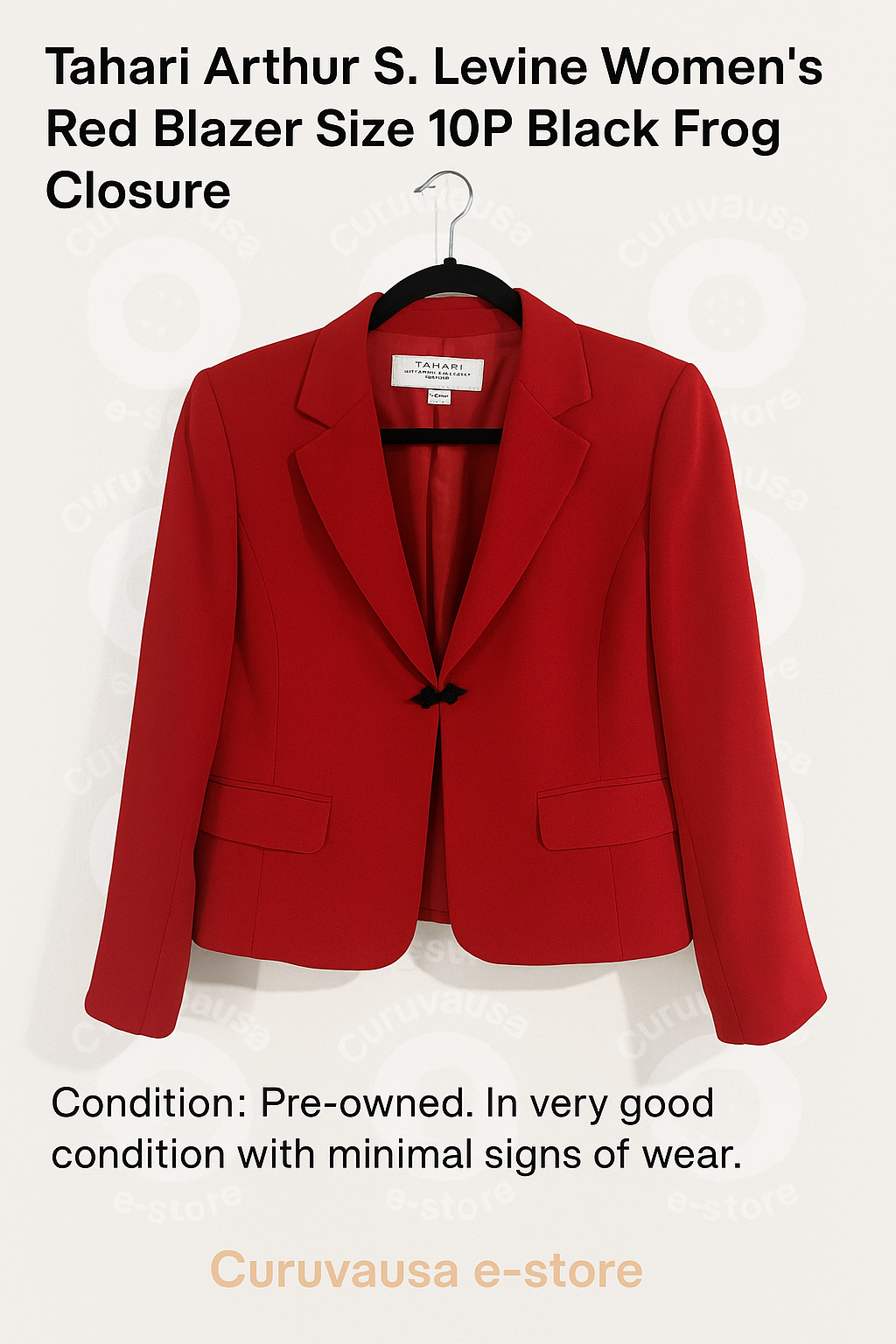 Tahari Arthur S. Levine Red Blazer Women’s Size 10P Black Frog Closure
