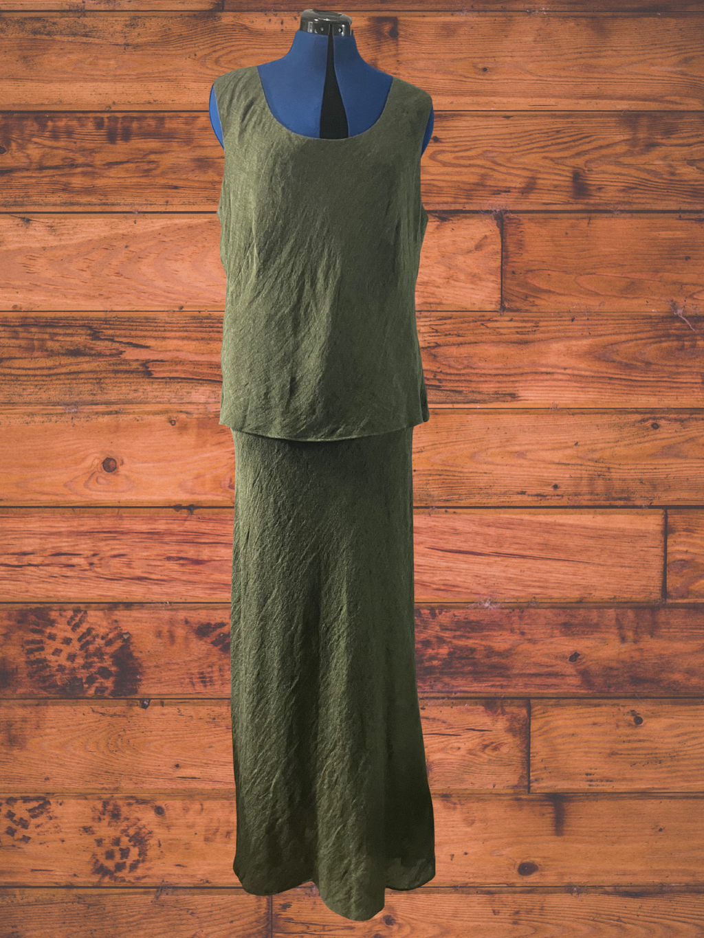Lafayette 148 New York — Dress | Olive linen-blend midi with architectural overlay bodice · Sz 16
