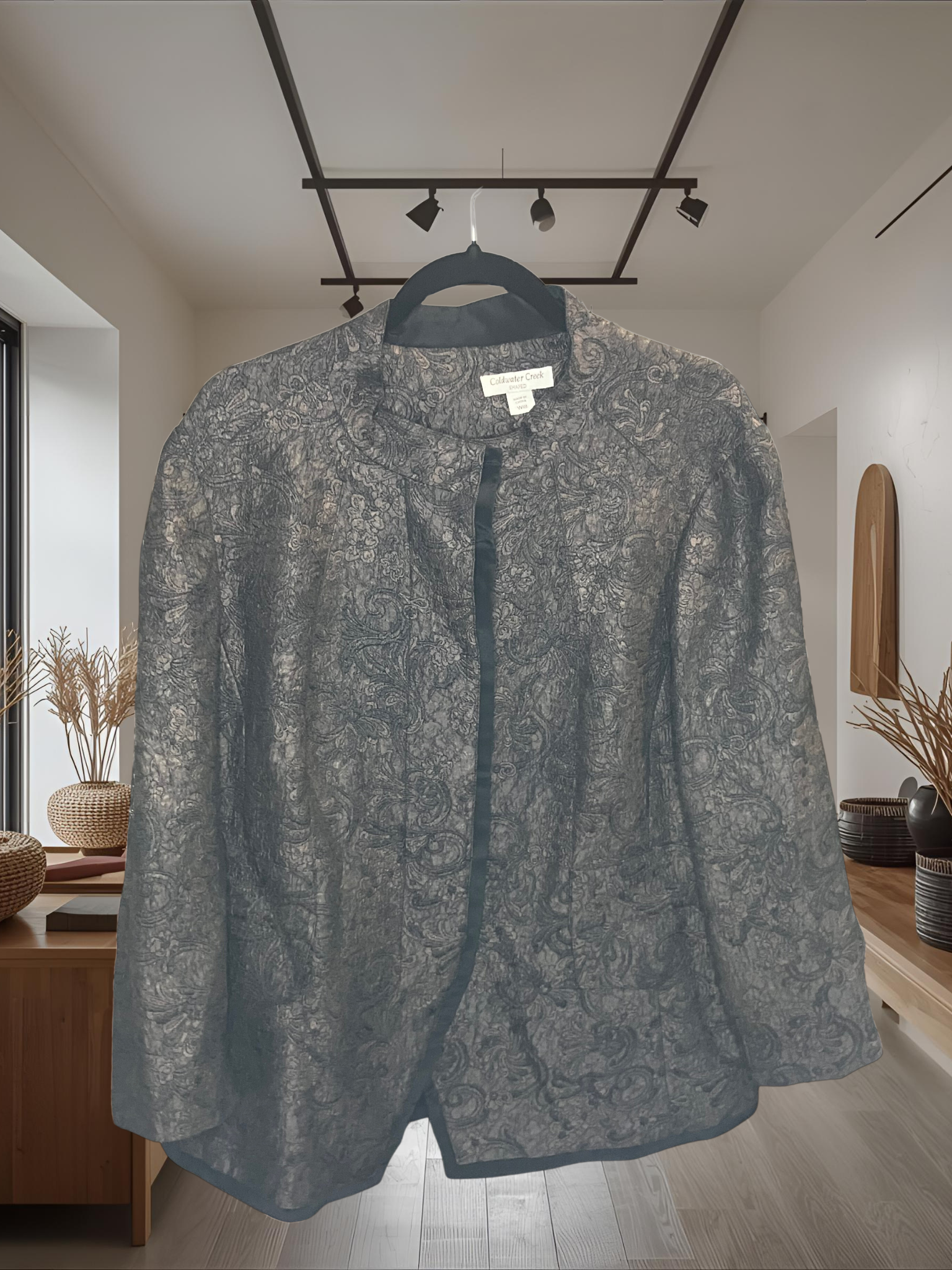 Coldwater Creek Brocade Jacquard Open Front Jacket Women’s 18W Black Metallic