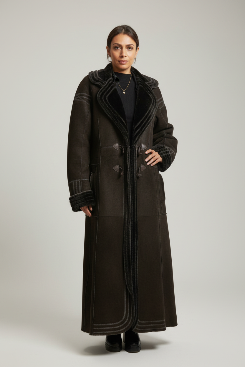 Peruvian Connection Shearling Leather Long Coat XL - Lithuanian Craftsmanship