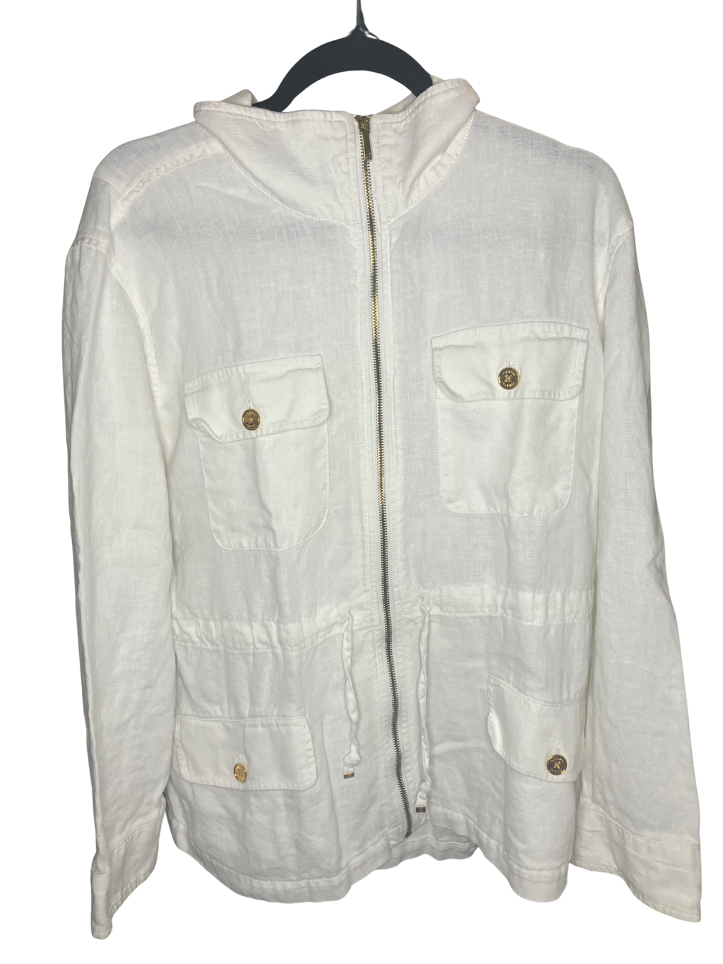 Women's White Zip-Front Utility Jacket – Linen Blend – Size XL