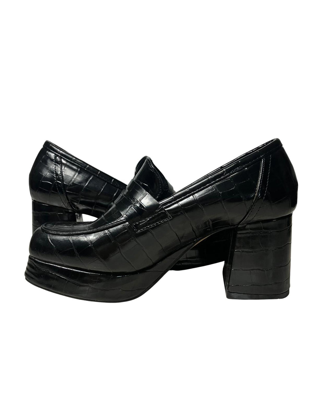 ASOS Design Croc Embossed Platform Loafers Black UK4