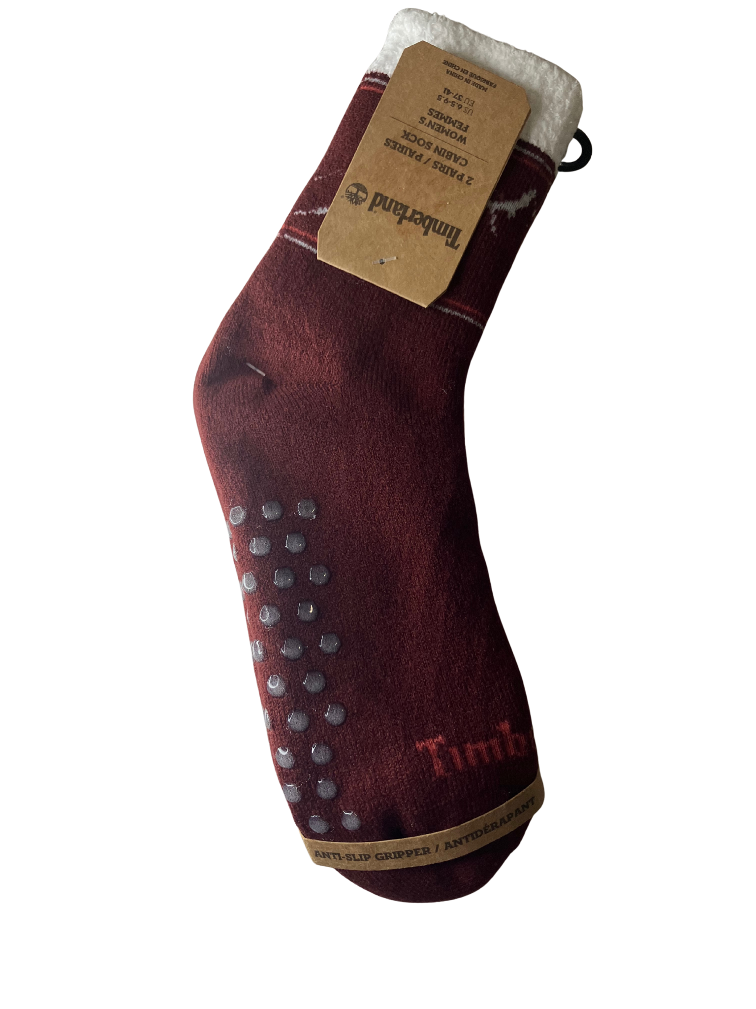 Timberland Women's Cabin Socks 2-Pack – Sherpa Fleece Slipper Socks Burgundy