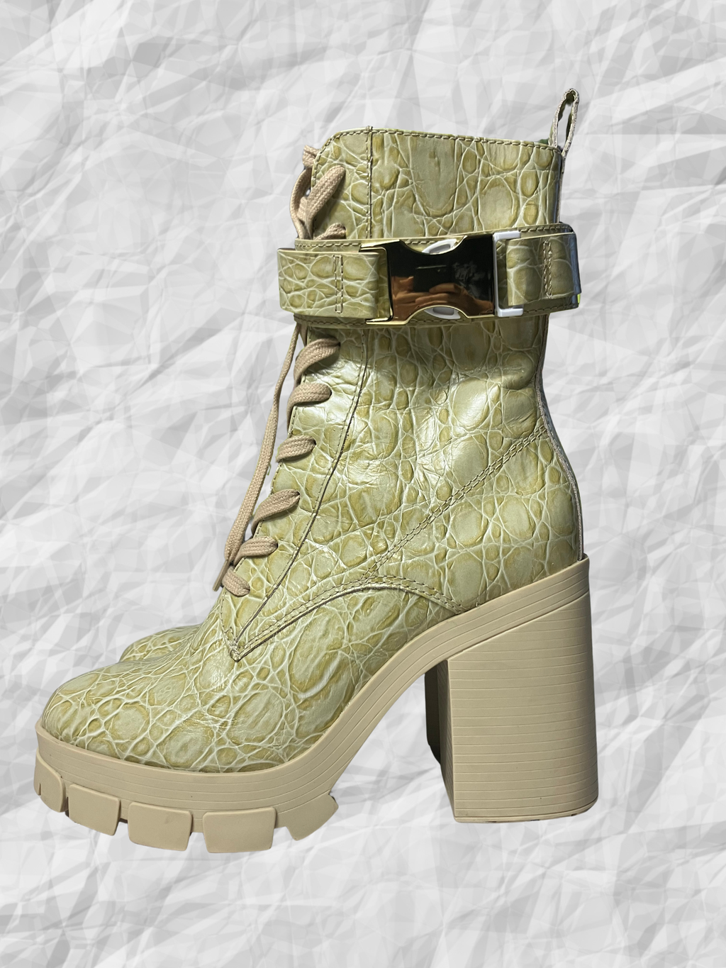 Schutz — Combat Boots | Croc-embossed leather, chunky lug sole · Sz 8