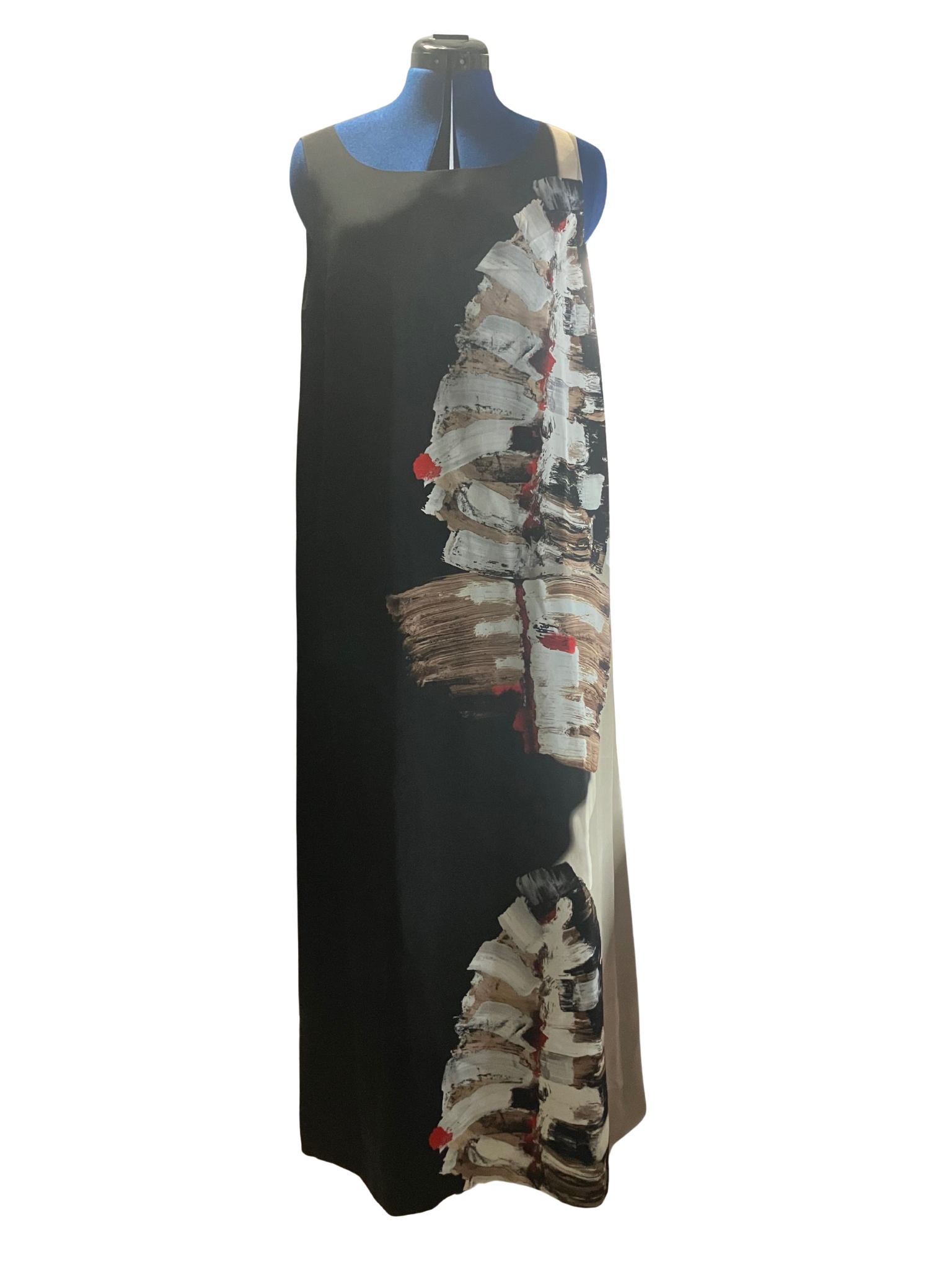 Lafayette 148 New York Silk Maxi Dress Abstract Print Sleeveless Size L