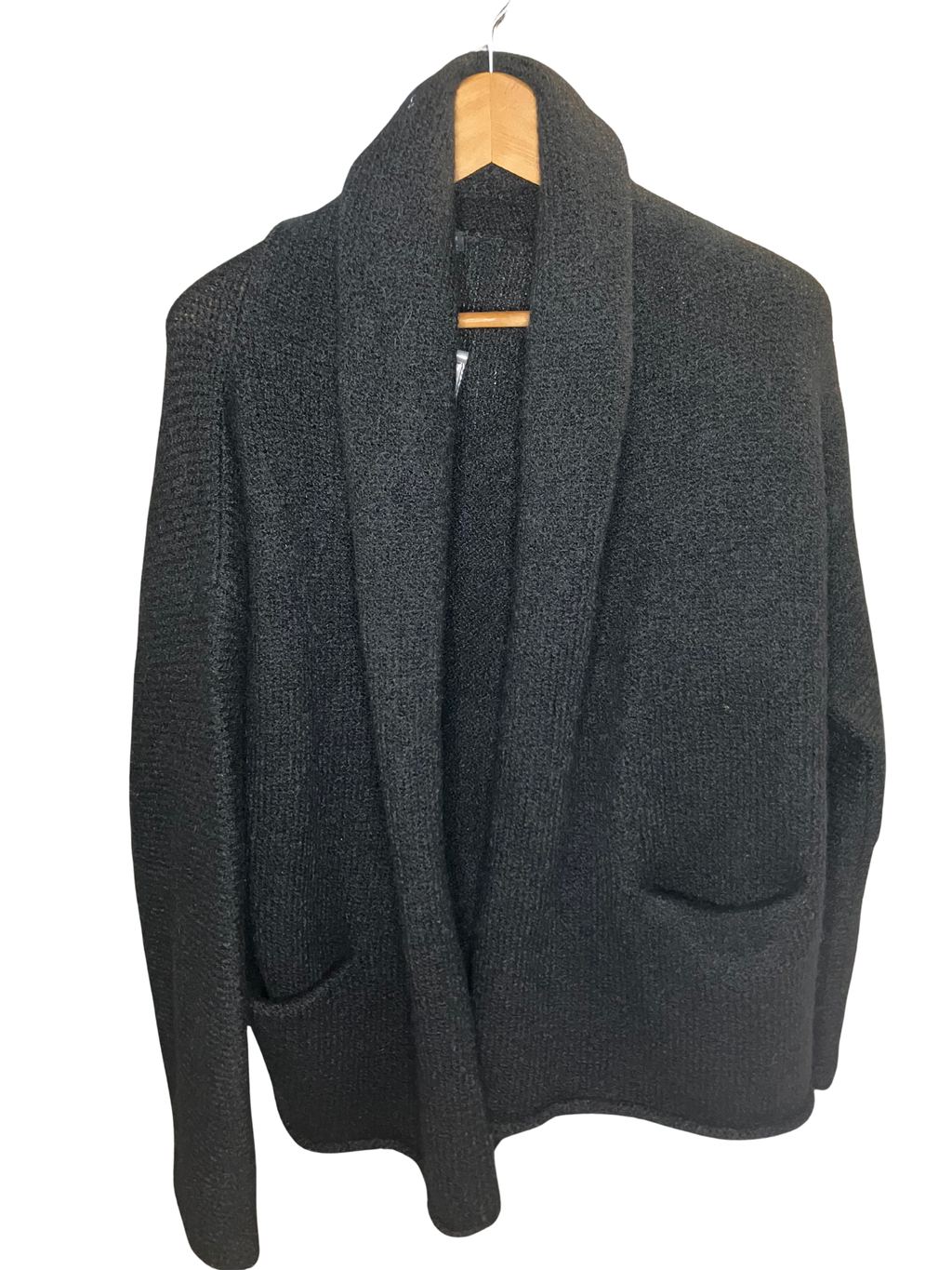 Peruvian Connection Black Bouclé Shawl Collar Cardigan Coat Size L NWT