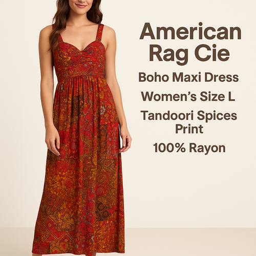 American Rag Cie Boho Maxi Dress Size L – Tandoori Spices Print
