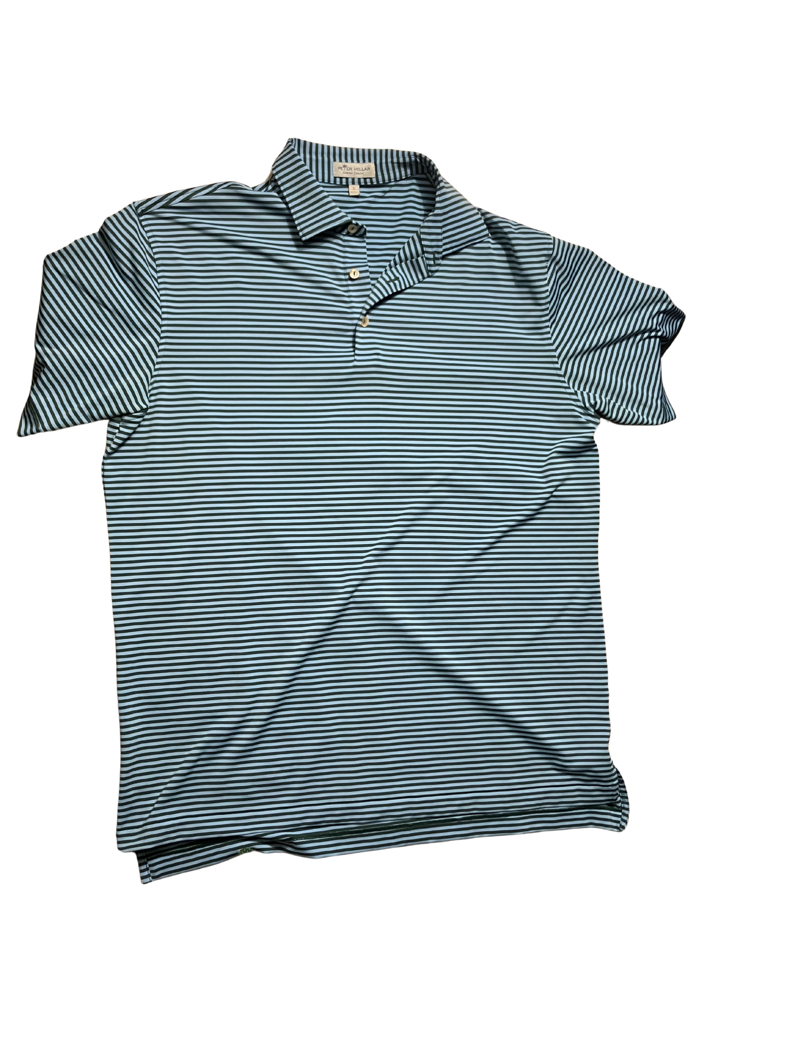 Peter Millar Navy Striped Performance Polo Shirt - Size L