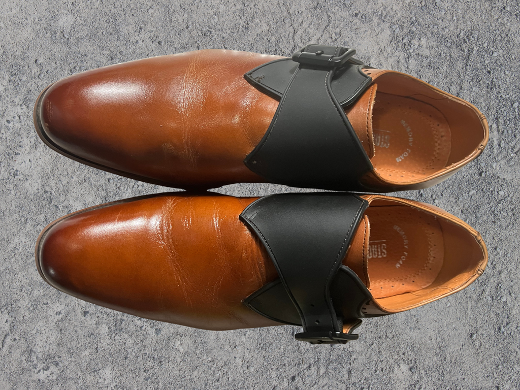 Stacy Adams — Two-Tone Monk Strap Shoes | Brogue detail · Sz 7.5