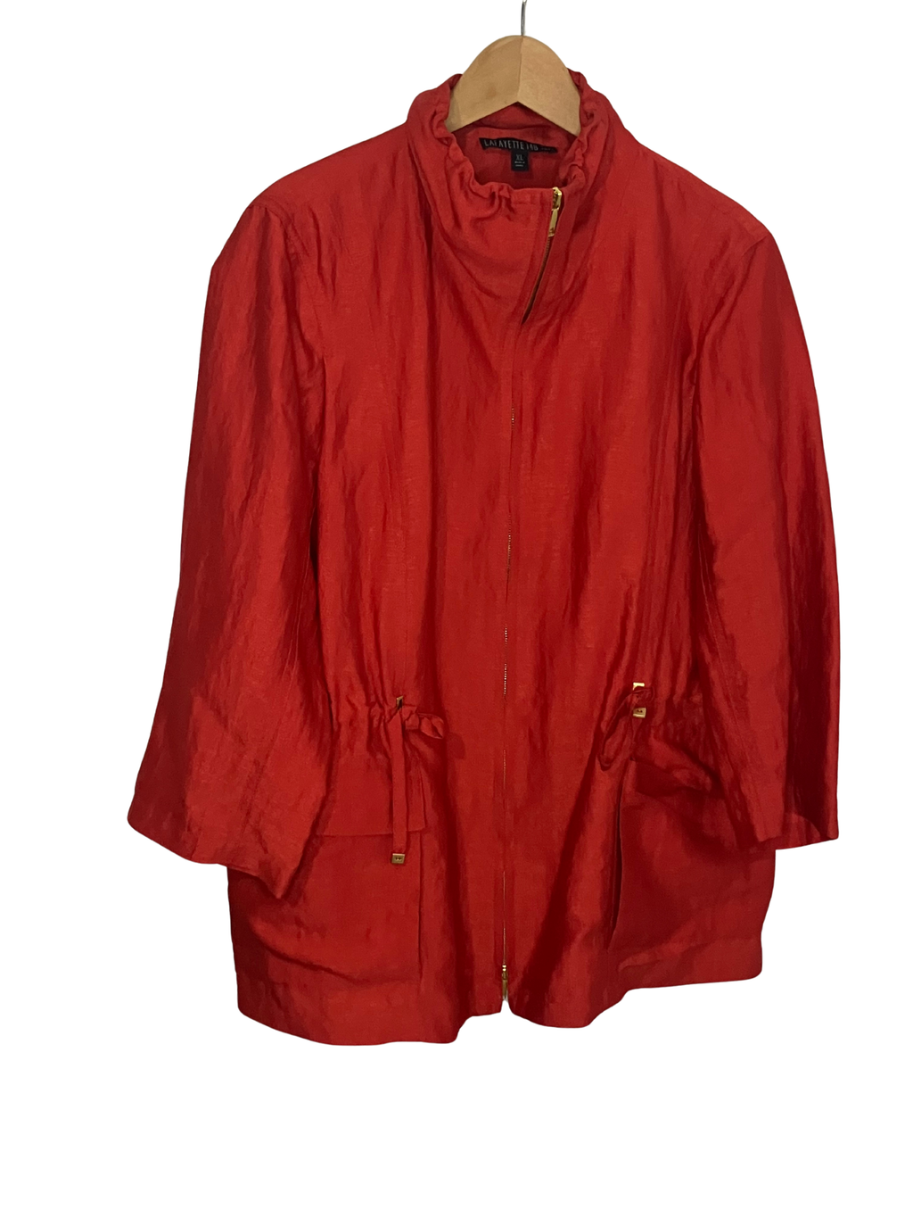 Lafayette 148 New York Red Anorak Jacket XL – Silk Blend Drawstring Coat