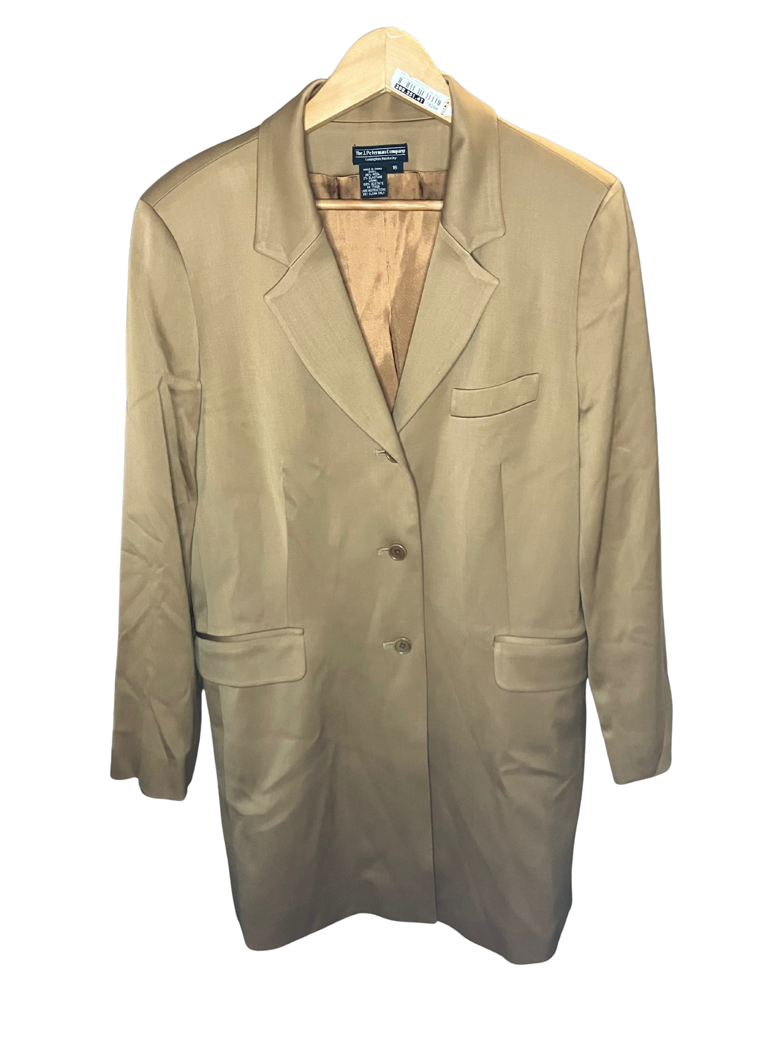 J. Peterman Long Blazer Duster Coat Camel Tan Size 16 XL Vintage Style