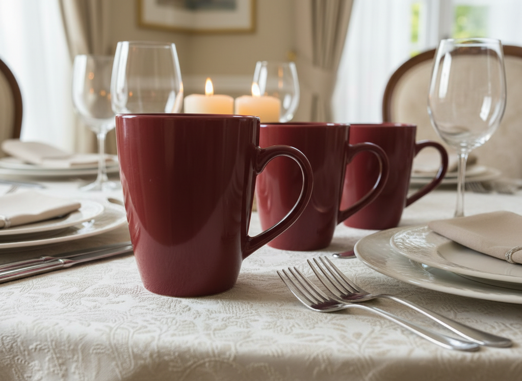 Corelle Hearthstone Red & Black Stoneware Coffee Mugs Set of 3