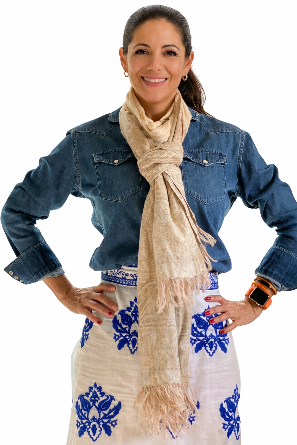 INSIDE Linen Blend Jacquard Scarf with Fringe – Made in India