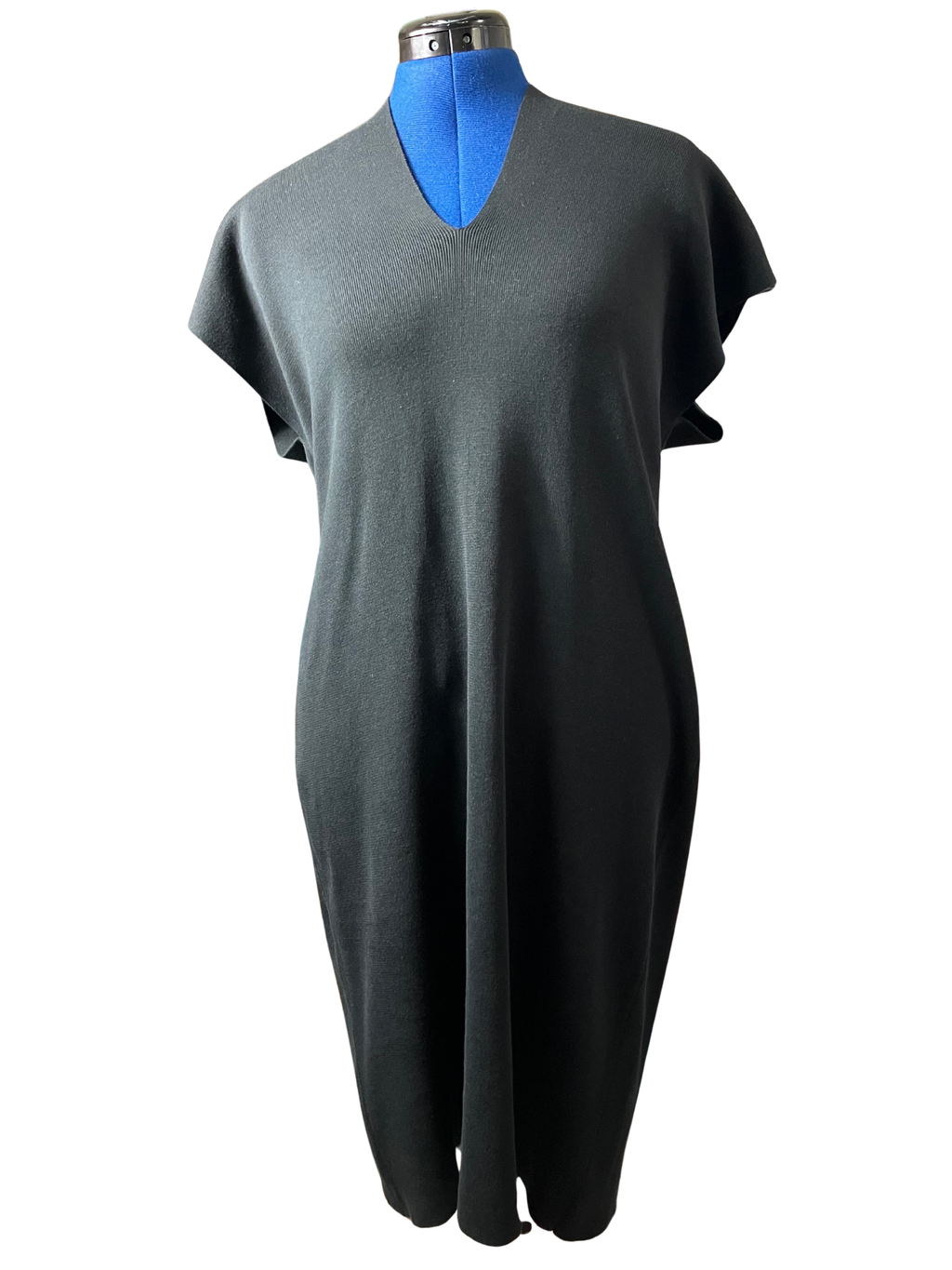 Peruvian Connection Black Pima Cotton V-Neck Midi Dress