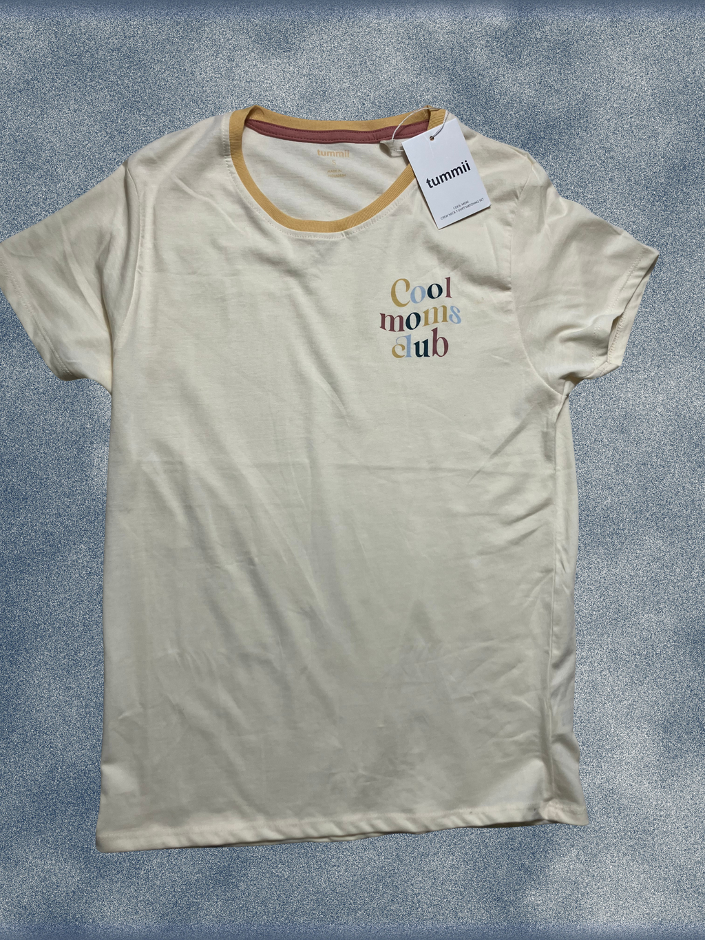 Tummii — Graphic Tee | Cool Moms Club ringer collar in ivory cotton · Sz S
