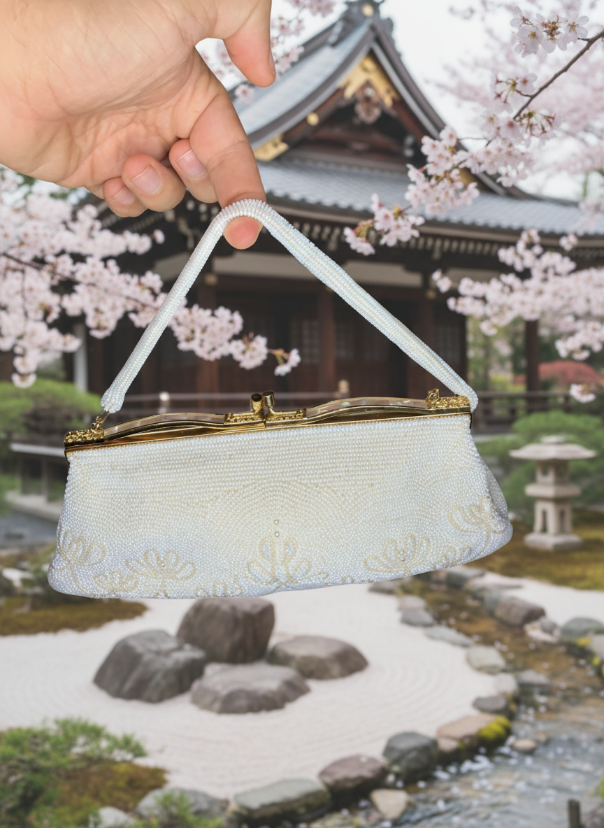 Vintage Beaded Clutch by Dena of Dallas – Ivory Pearl Purse Made in Japan