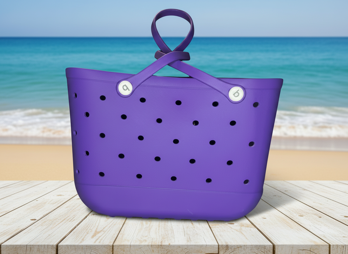 Large Purple EVA Beach Tote Bag Waterproof Perforated Foam Carry-All