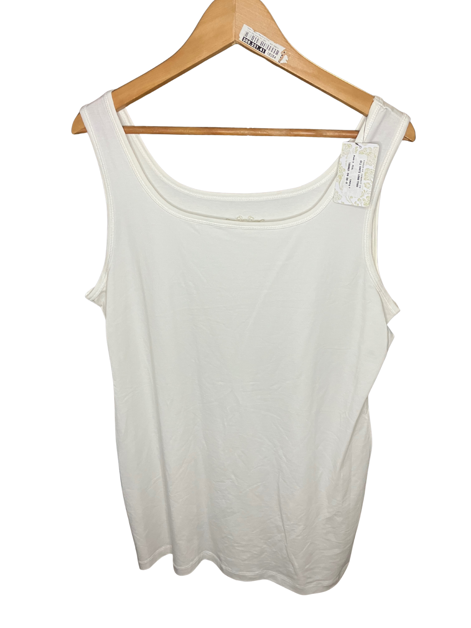 Peruvian Connection Pima Cotton Tank XL White Long Sleeveless NWT
