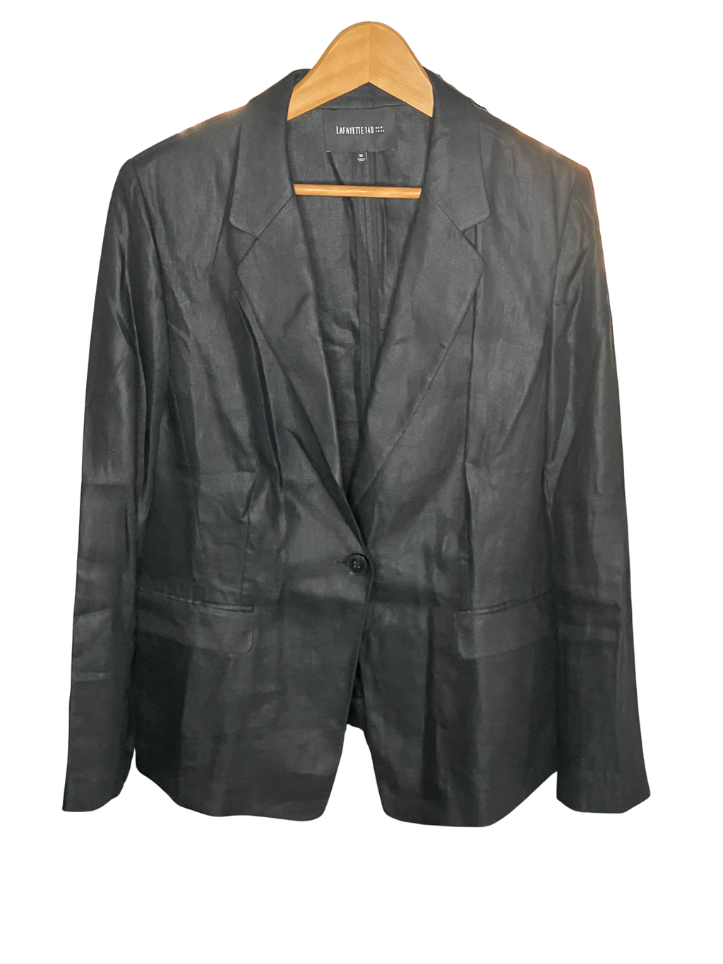 Lafayette 148 New York Black Linen Blazer Size 16 - Premium European Linen