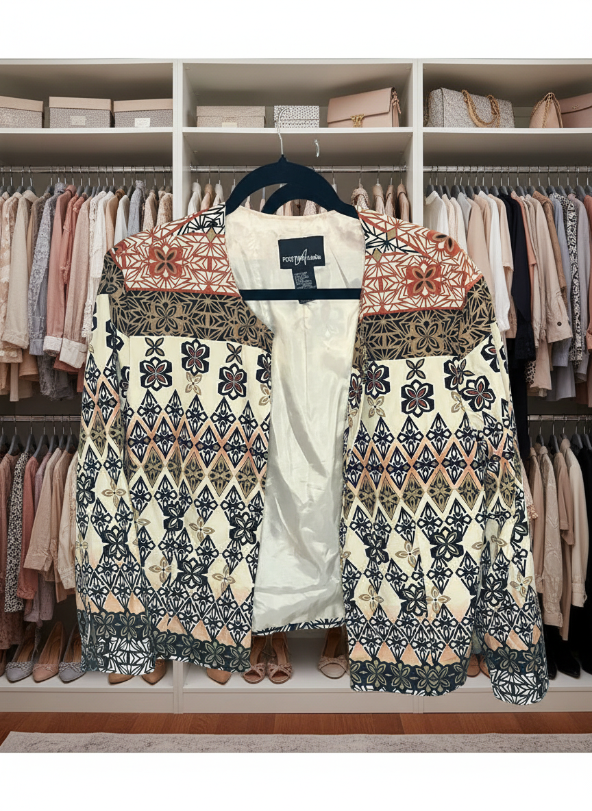 Positive Attitude Geometric Floral Print Jacket Women's L Lightweight Cotton