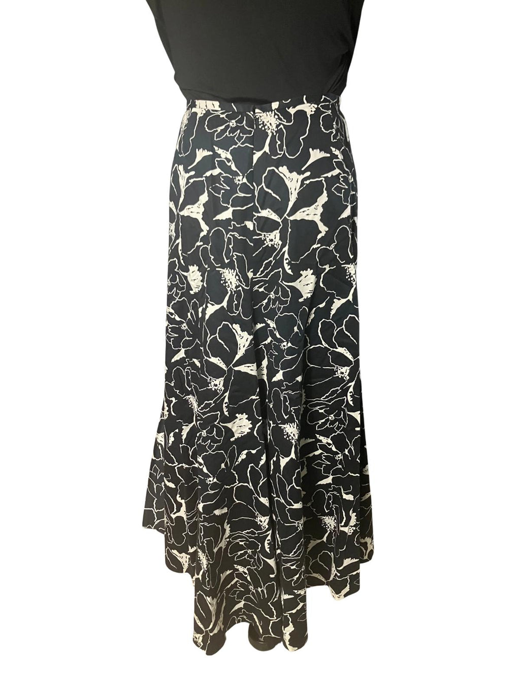 The J. Peterman Company — Skirt | Abstract floral cotton, asymmetric hem · Sz 14